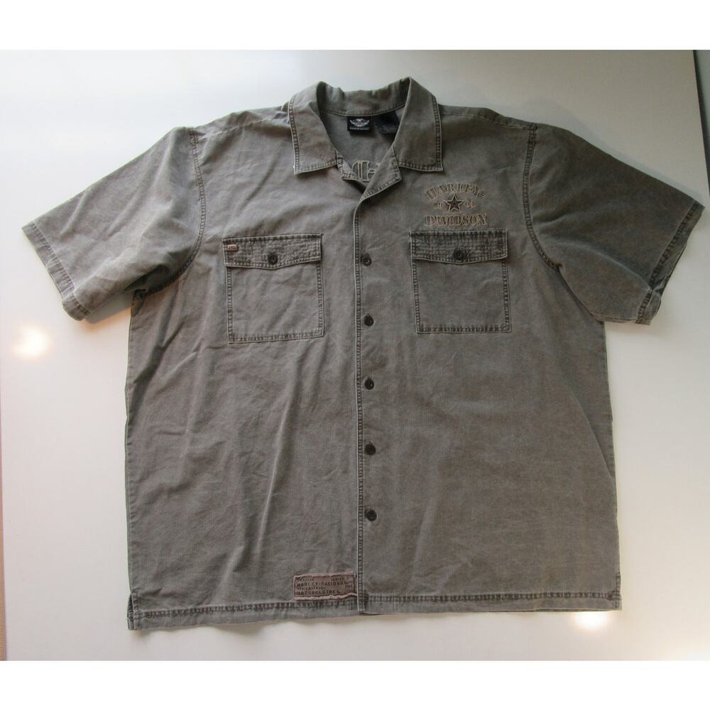 Harley Davidson Genuine Series 2 Button Down Short Sleeve Shirt Gray Men's 3XL